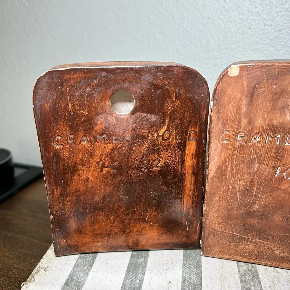 Vintage Ceramic Cramer Mold Bookends Anchor Nautical Rope Faux Wood Brown
